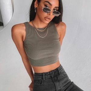 Princess Polly Khaki Darlington Crop Top